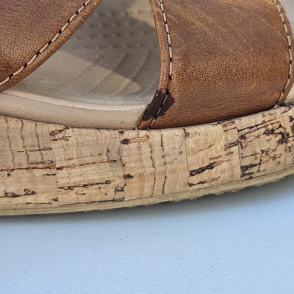 Crocs A-Leigh Brown Leather Cork Wedge Slide Platform Sandals Women’s 9 # 16205 - Picture 7 of 12